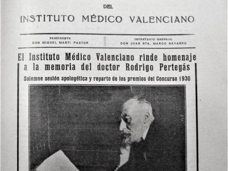 Tribute to Josep Rodrigo Pertegàs in the Boletín del Instituto Médico Valenciano (December 1930).