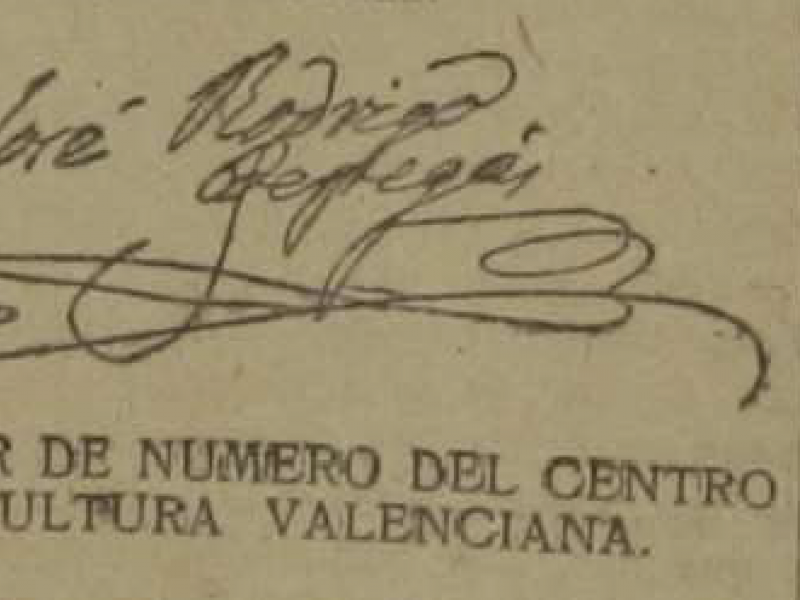 Signatura de Josep Rodrigo Pertegàs (Diario de Valencia, 28/04/1919).